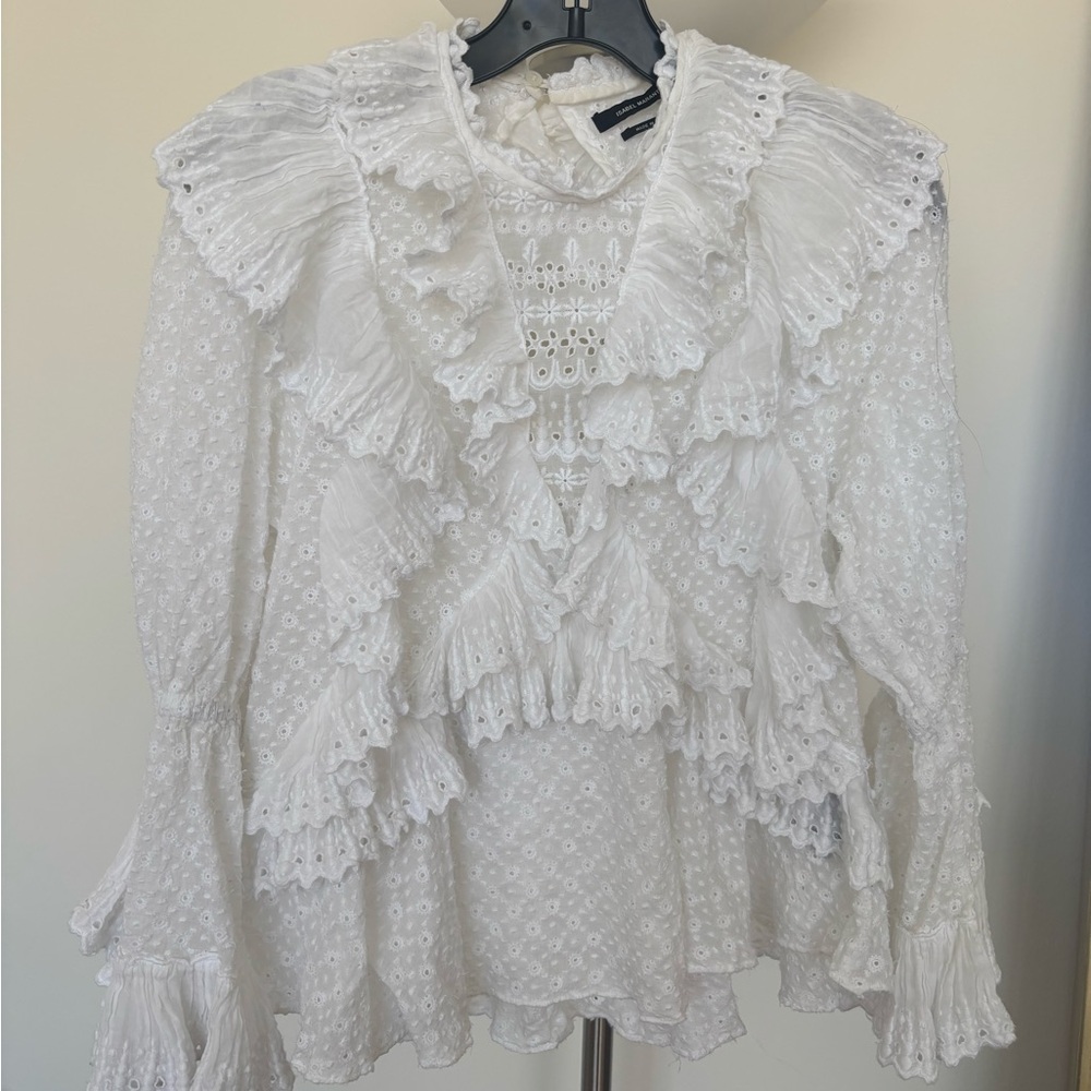 Isabel Marant White Ruffled Lace Blouse